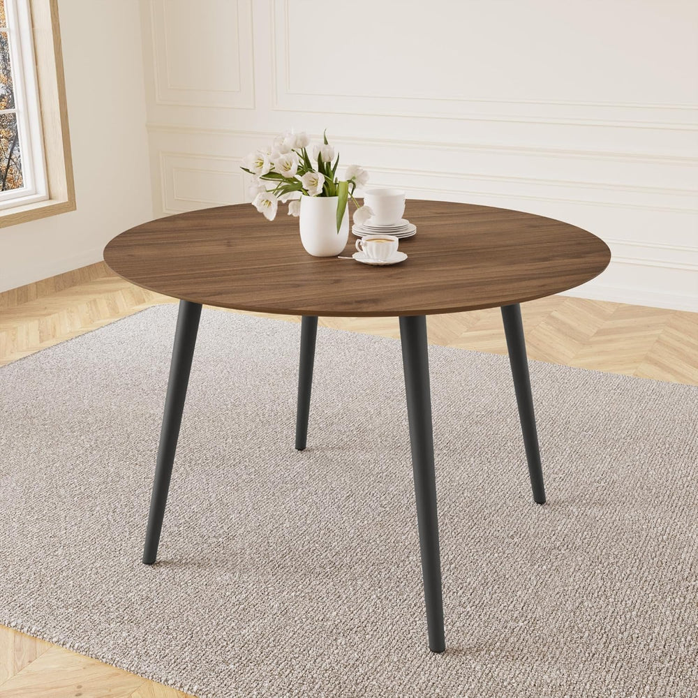 HIPIHOM 43.3 Inch Walnut Round Dining Table for 4, Space-Saving Dinette Perfe...