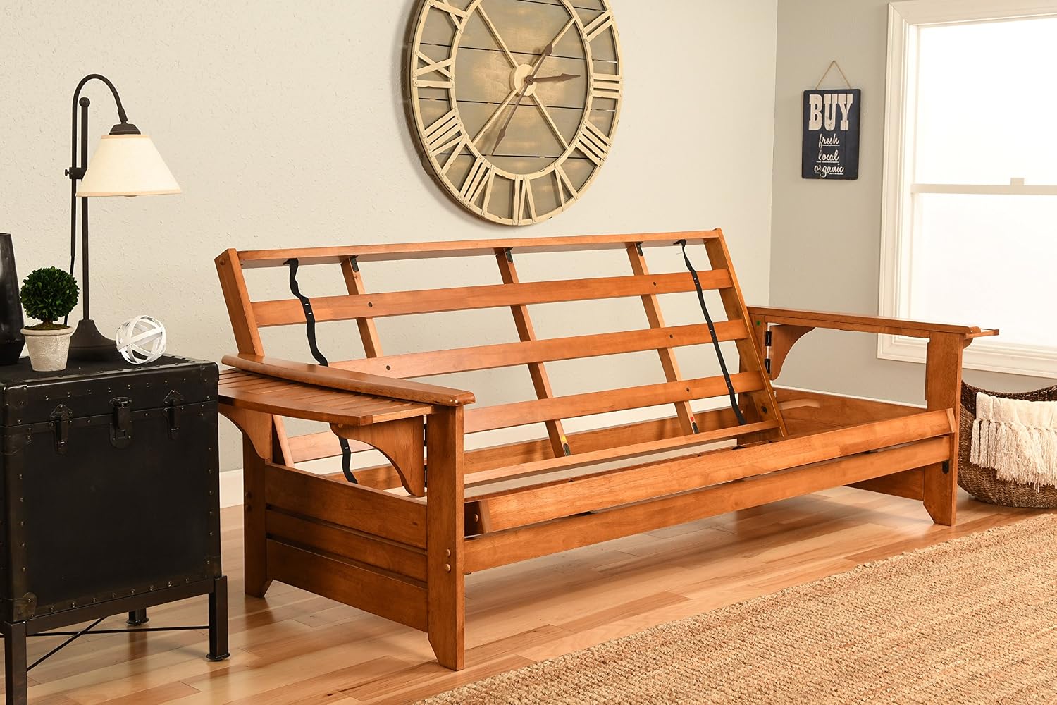 Kodiak Phoenix Futon Sofa Bed with Wooden Frame and Linen Stone Mattress, Convertible Futon Couch Bed and Full Size Futon for Living Room, Barbados
