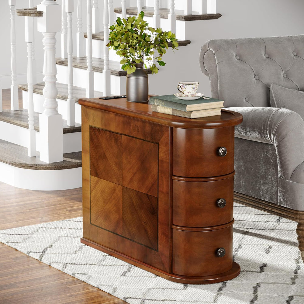 Solid Wood End Table with Charging Station, No Assembly Required Narrow Sofa ...