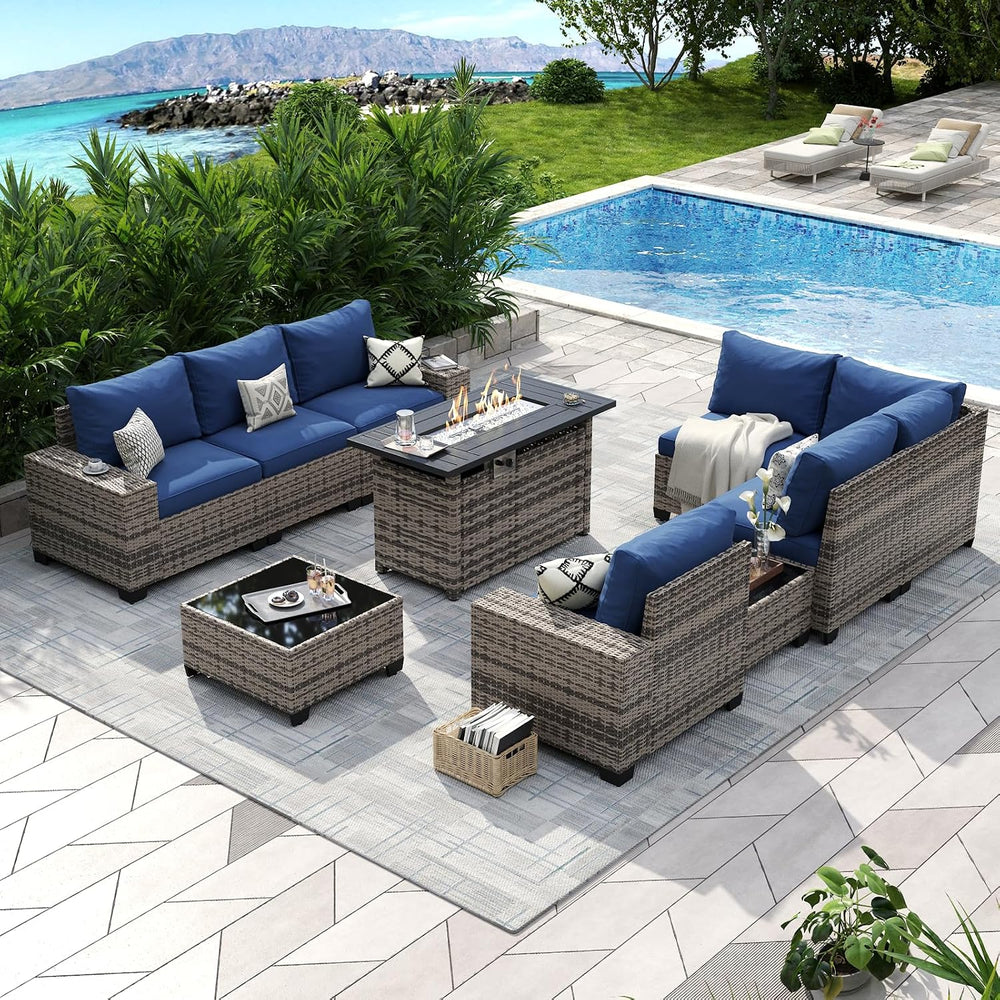 Aoxun 10-Piece Sectional Sofa with 44" Fire Pit, 4" Thicken Cushion...