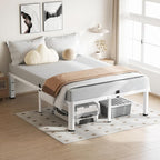 18 Inch Queen Size White Bed Frame, 3500Lbs Heavy Duty Metal Platform with Round Corner Legs Mattress Slide Stopper, Steel Slat Support No Box Spring Needed, Noise Free, Easy Assembly