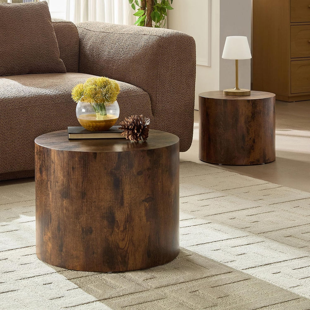 Nesting Coffee Table Set of 2, Modern Round Small Side Table Circle Accent En...