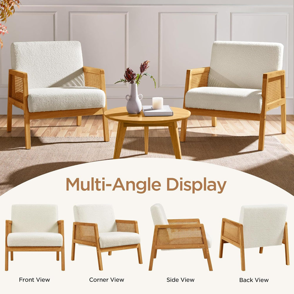 Yaheetech Rattan Accent Chairs Set of 2, Boho Vintage Armchairs, Ivory