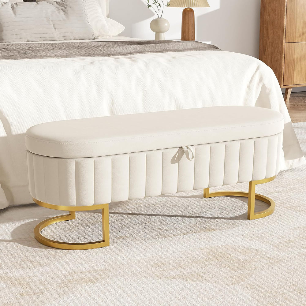 Storage Ottoman Bench, 45" Velvet End of Bed Bench Bedroom Bench with Go...