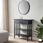 Leick Home Ironcraft Bookshelf, Solid Wood, 1 Drawer, 2 Shelves, Blackened Hardware, Slatted Sides, Easy Assembly, Black Wash, 12 in W x 30 in L x 30 in H, Item 11261-BK