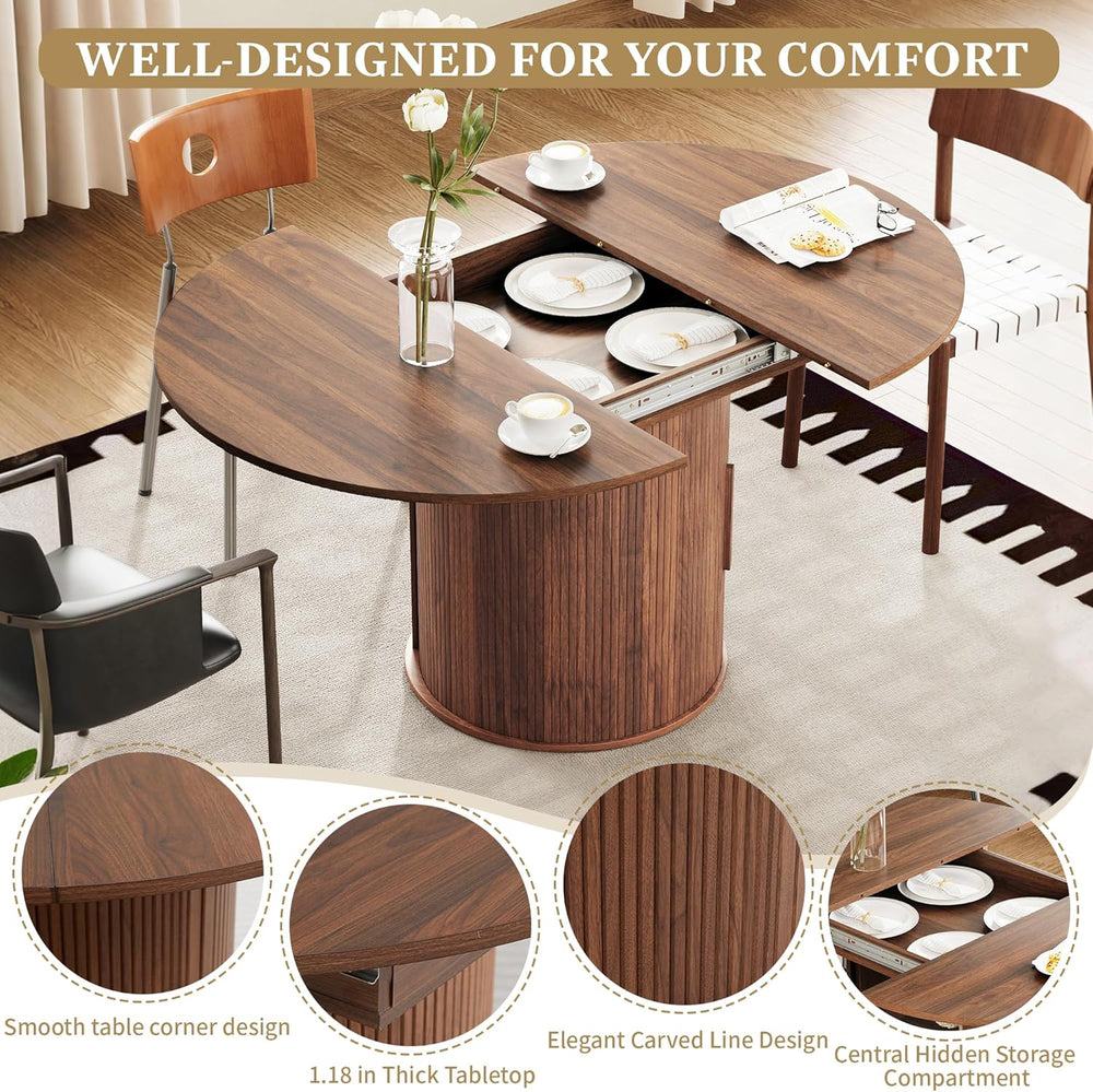 weselon 43"-59" Extendable Round to Oval Dining Table with Hidden S...