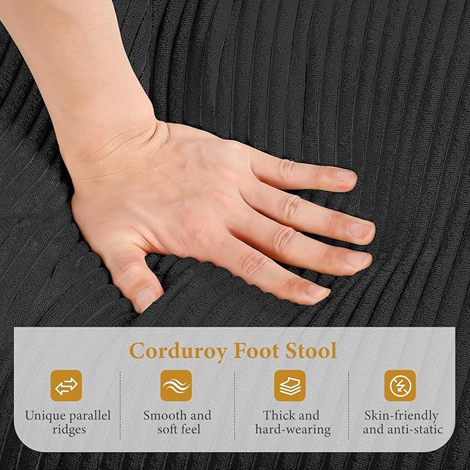 Vesgantti Large Ottoman for Modular Sofa, 29.5" Corduroy Ottoman with Spring Cushion, Rectangle Foot Rest for Couch, Entrance Footstool with Wood Legs, Footstool for Living Room, Bedroom, Black