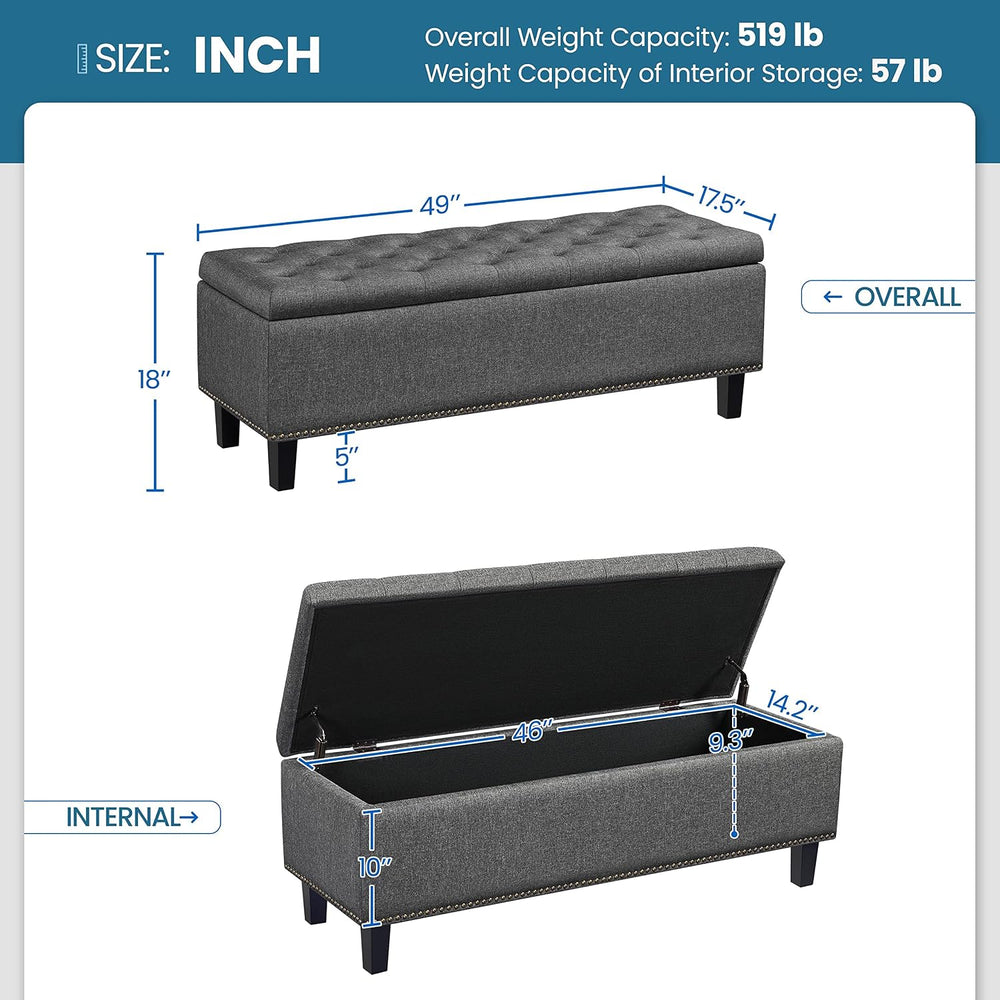 Yaheetech 49in Square Storage Ottoman Coffee Table with Nailhead, Dark Gray |...