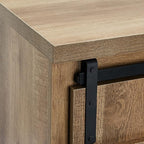 ROCKPOINT Sliding End Table with Slide Barn Door,Storage Sofa Table,Dark Oak