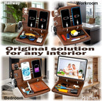 MED Wood Phone Docking Station – Nightstand Desk Organizer for Phone, Watch, Wallet & Tablet – Gift for Men, Husband, Dad & Women – Wooden Charging Stand (Dark Walnut, Model 1)