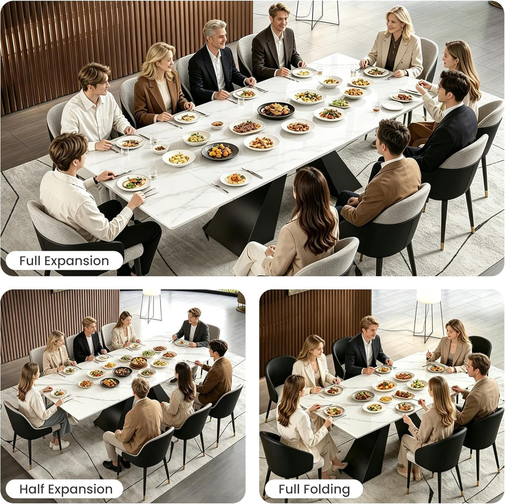 Marble Expandable Table for 8-12 People, 78.74-110.24 Inch Adjustable Length,...