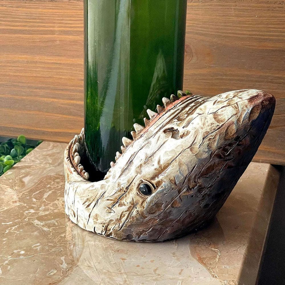 Things2Die4 Distressed Wood Finish Resin Shark Wine Bottle Holder – 7 Inches ...