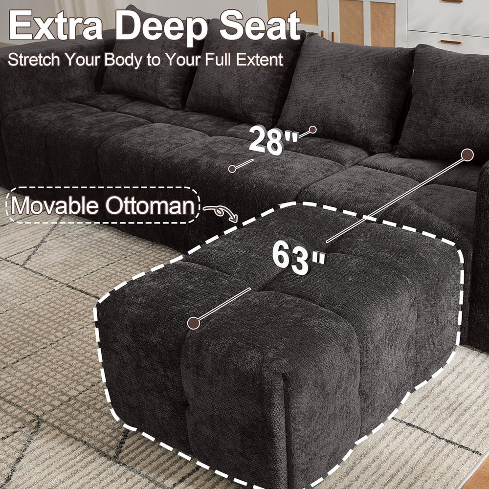 119" Couch, Cloud Sectional Couch with Deep Seat, High-Density Memory Fo...