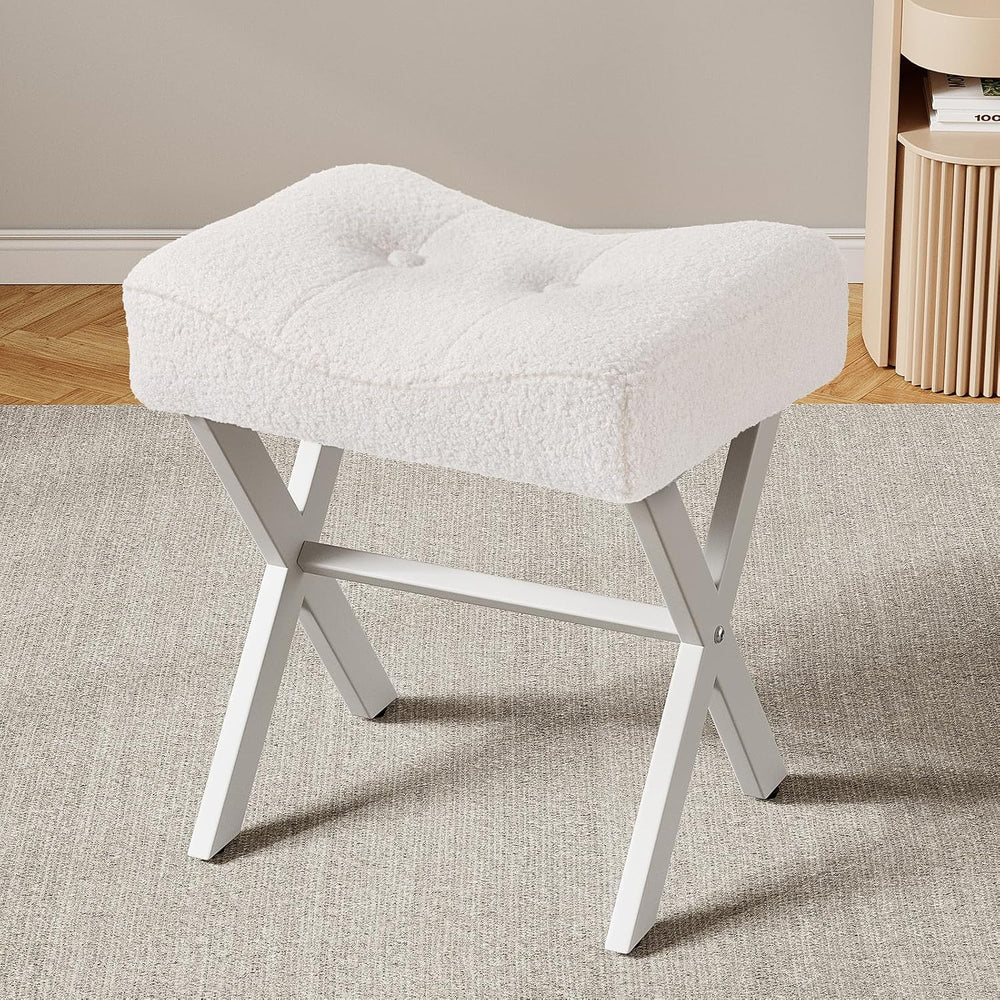 18-Inch Vanity Stool Chair, White Padded Saddle Makeup Stool