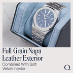 QWATCHBANDS Leather Watch Cases for Men - Hexagon Single & Double Watch Roll Travel Case - Genuine Napa Leather with Velvet Interior - Storage & Display Holder 1 or 2 Watches