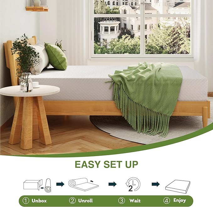 Twin XL Memory Foam Mattress, 8 Inch Bed Mattress in a Box with Cooling Green Tea Gel, Relieve Pressure with Medium Support, CertiPUR-US Certified, 80''L x 38''W, White