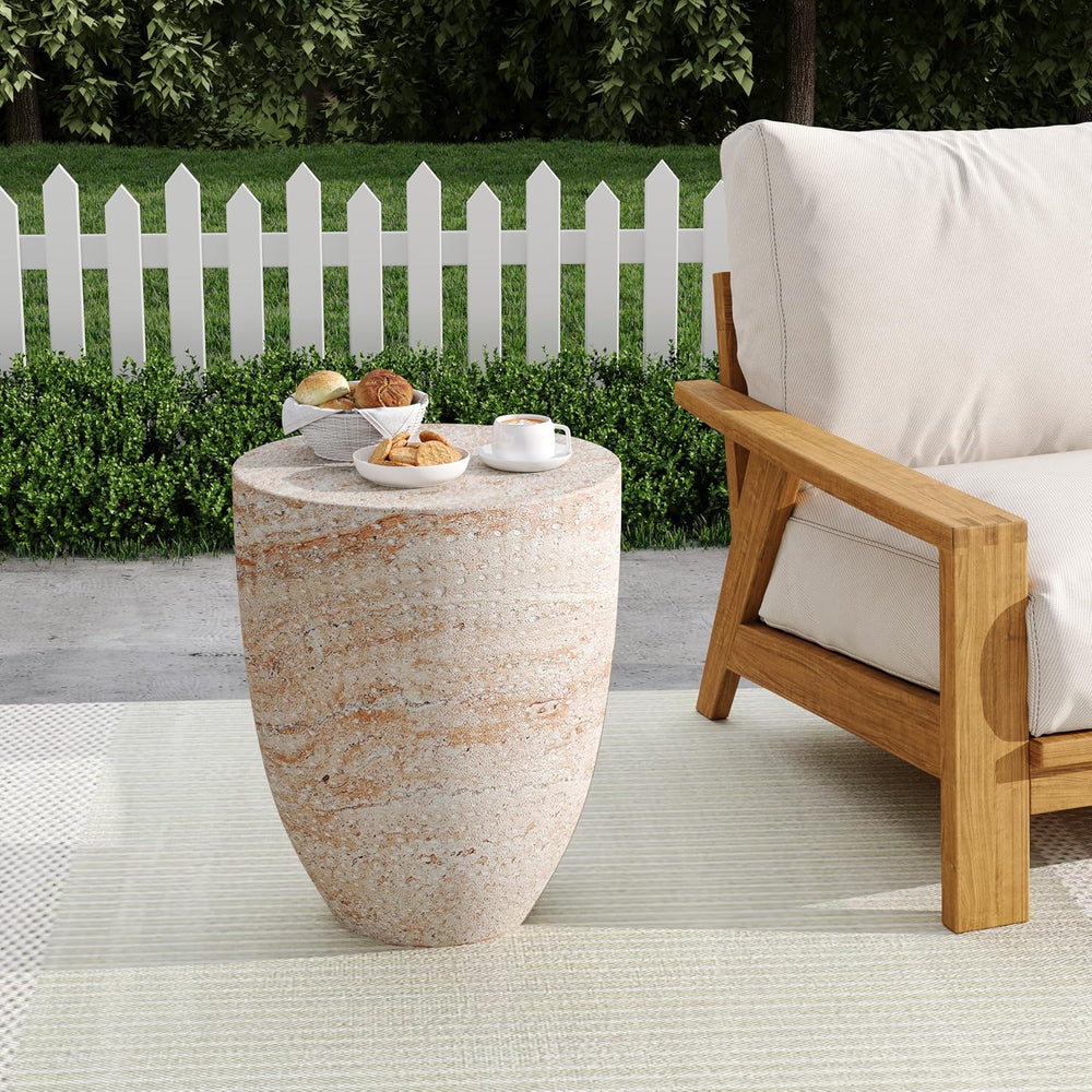 14" Lightweight Concrete Corner End Table, Retro End Table with Stable L...