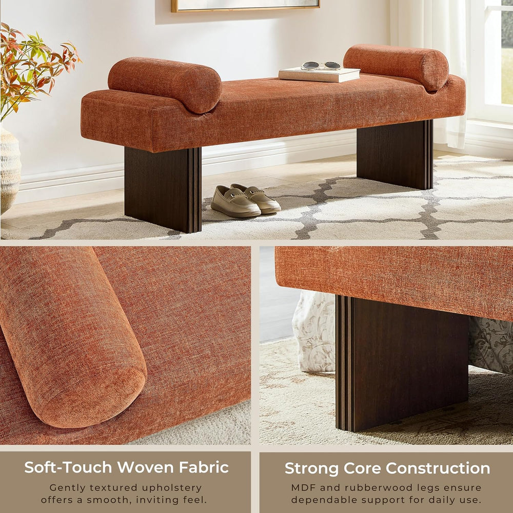 Roundhill Furniture Brooke Contemporary Upholstered Bench, Orange