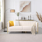 FOTOSOK White Leather Couch Sofa, Office Couches 78'' Apartment Faux Leather Sofa with 2 Throw Pillows & Gold Metal Legs, Waterproof 3 Seater Couches for Small Living Room, Luxury Cloud Sofa