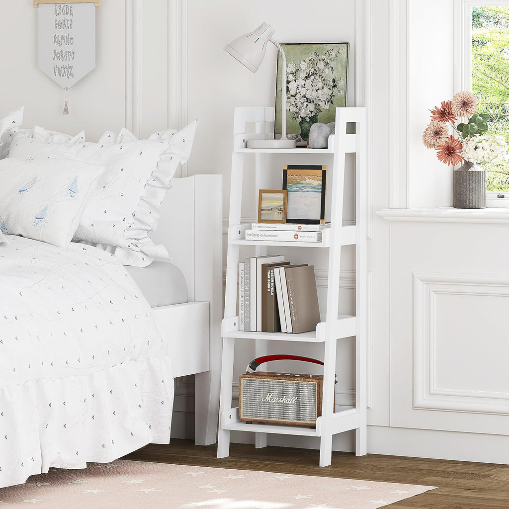UTEX Freestanding Bathroom Storage Shelf with 4-Tier Ladder Design, White | 4 Fixed Shelves, A-Frame Ladder Design, Side and Back Guards, Anti-Tip Design, 14.69" W × 11.42" D × 42.7" H