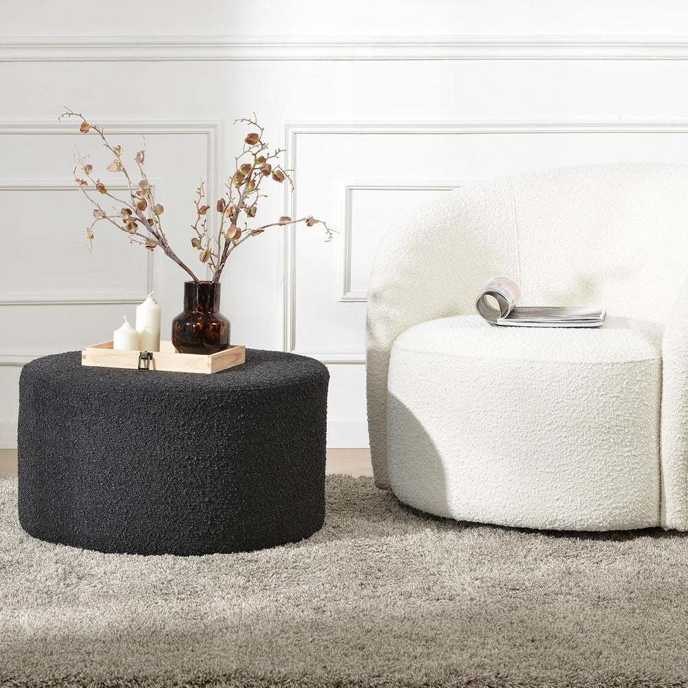 KINWELL Modern Round Boucle Ottoman (24" D x 24" W x 13" H) | ...