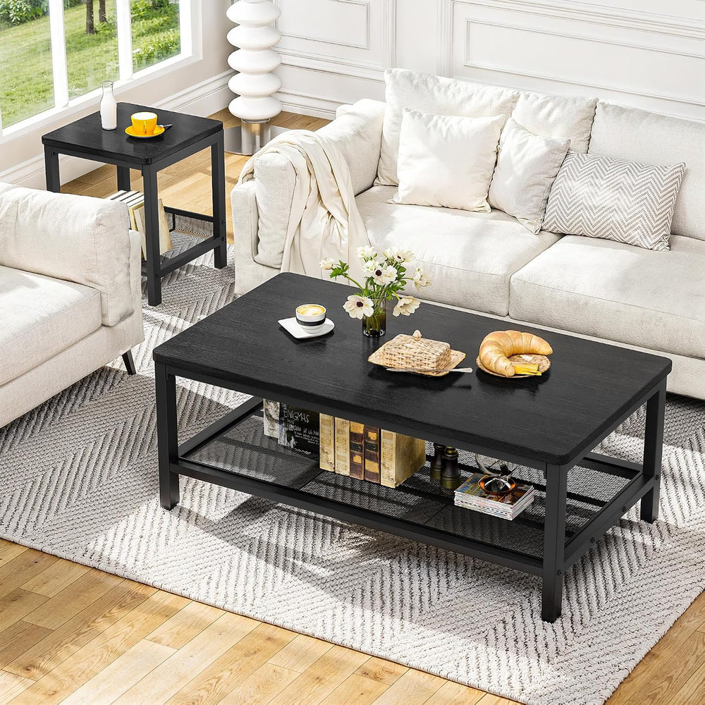 Recaceik 3-Piece Living Room Coffee Table Set, Industrial Coffee Table with 2...