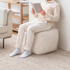 Anji Mountain Pouf Ottoman Foot Rest, Handmade Ottoman Pouf, Comfortable Foot Stool, Decorative Floor Seating for Living Room Decor, Bedroom & Home Décor Accent - Ivory