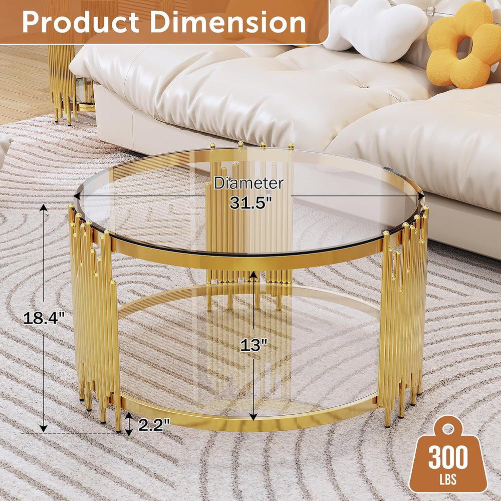Luxury Gold Round Glass Coffee Table Set of 3, 31.5" Modern Center Table...