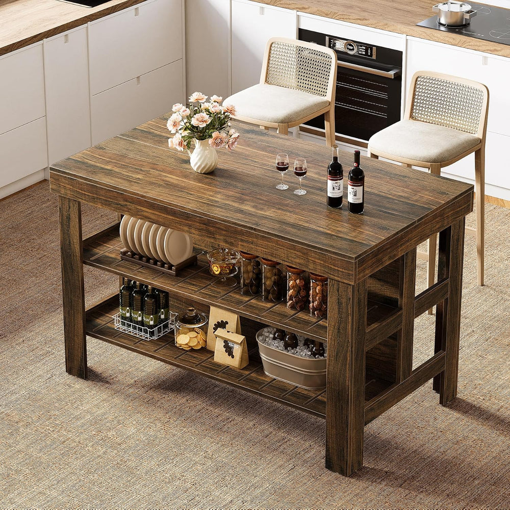 Tribesigns Kitchen Island with Seating and Storage Shelves, 55.1-Inch Breakfa...