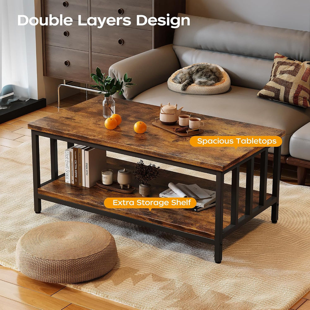 Homeiju Coffee Table for Living Room, Farmhouse Living Room Table with Slatte...