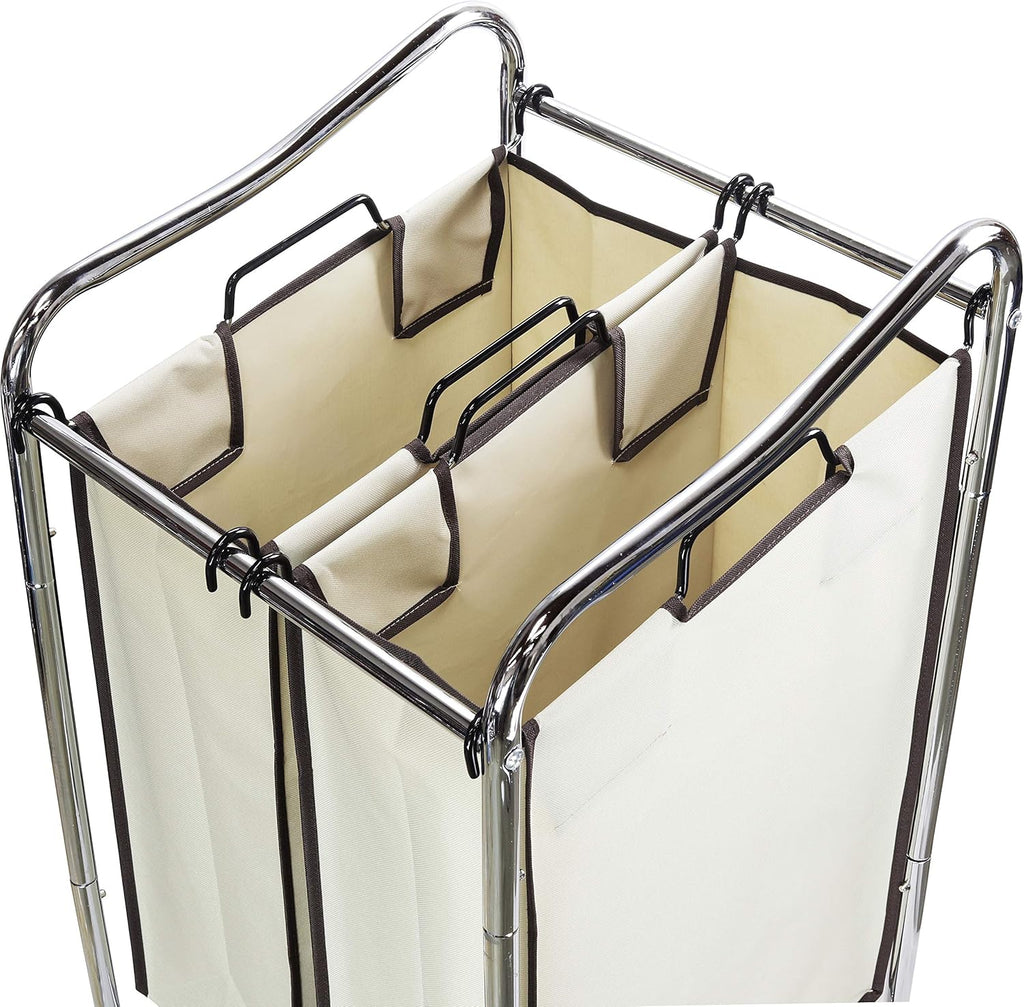 Simple Houseware 2-Bag Heavy Duty Rolling Laundry Sorter Cart, Chrome – 2 Section Removable Bags and Lockable Wheels for Laundry Room Organization