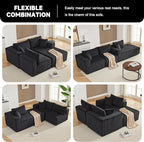 97" Modular Sectional Sofa, L-Shaped Boneless Couch with Deep Seat, Cozy Cloud Couch Sectional with Convertible Ottoman, Modern Sectional Couches for Living Room（ Black）