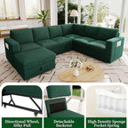 106.7" Sectional Sleeper Sofa with Pull Out Couch, Modern 7 Seat U Shaped Modular Couch, Green Sectionals Modular Sofa with Storage, Comfy Corduroy Couches Sectional for Living Room & Apartment