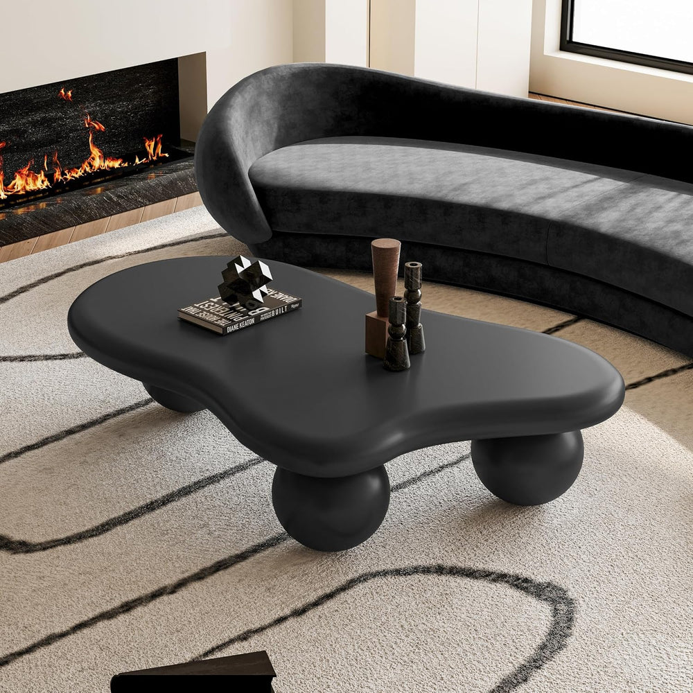 47 Inch Modern Coffee Table,Irregular Cloud Coffee Table with 3 Ball Legs, Ce...