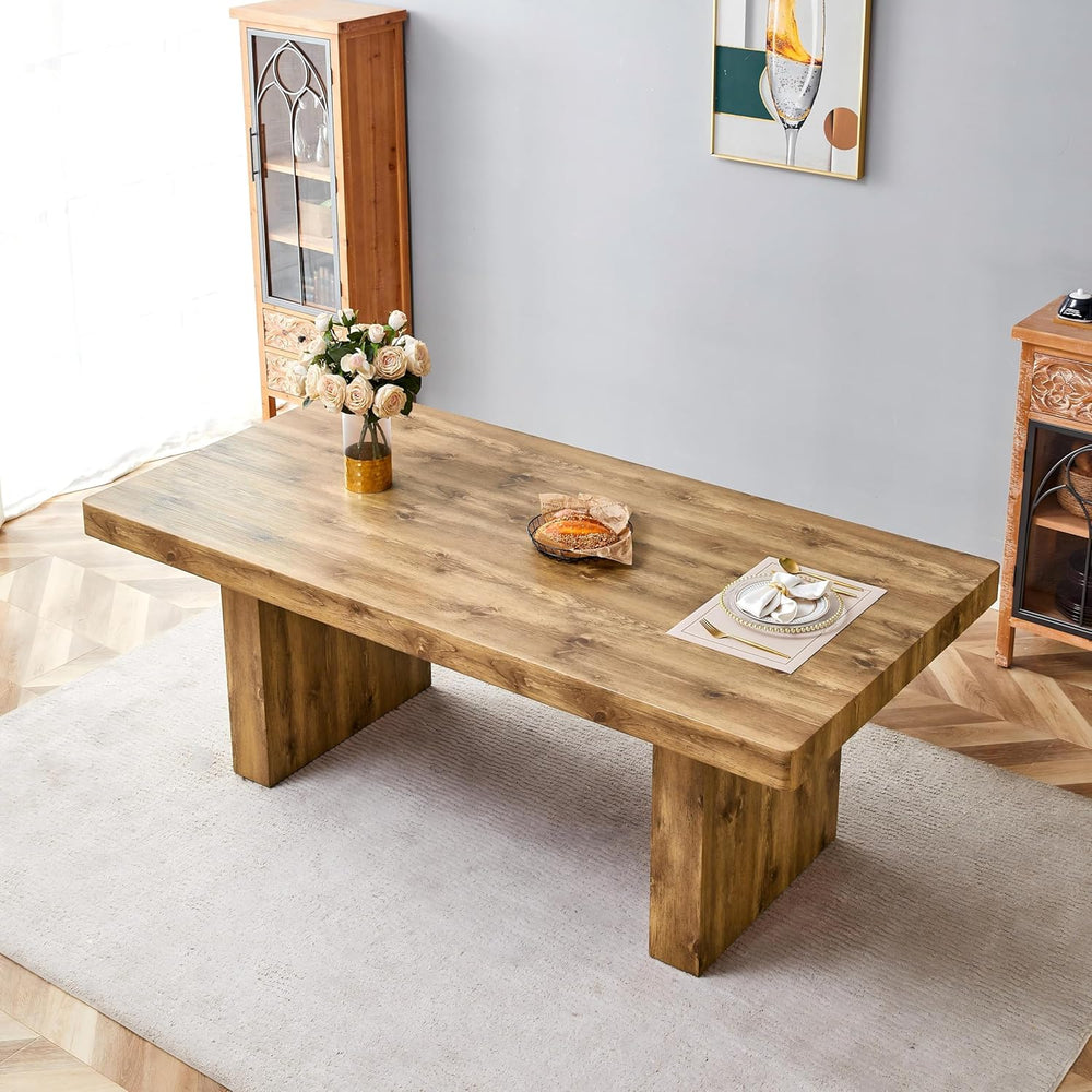 gopop Rustic Modern 79" Rectangular Dining Table, Solid Wood Farmhouse K...