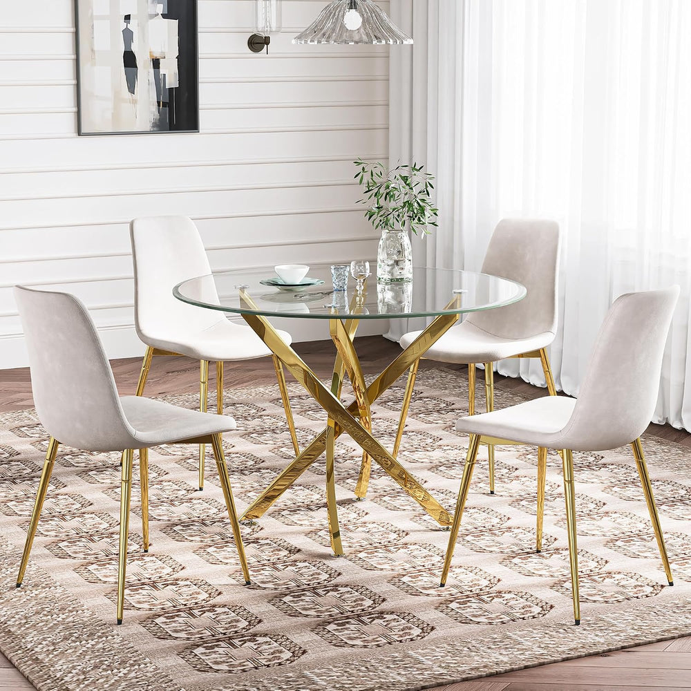 Glass Dining Table Set for 4 with Chairs, Modern 5 Piece Dining Room Set with...