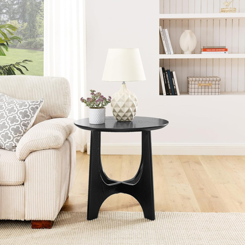 25" Round End Table, Wooden Side Table,Night Stand for Living Room,Recep...