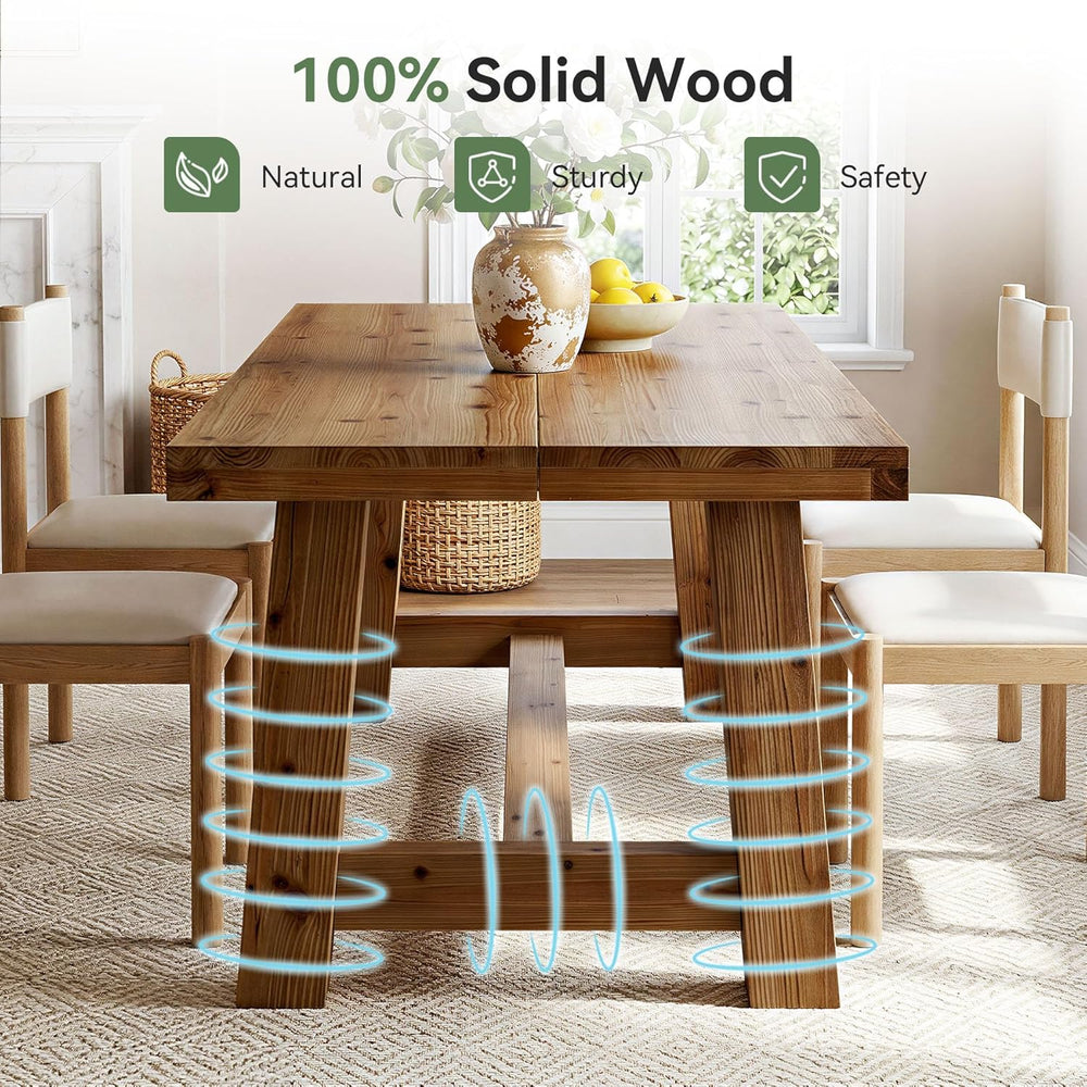 63-Inch Solid Wood Dining Table, Farmhouse Kitchen Table for 4-6 People, Rect...