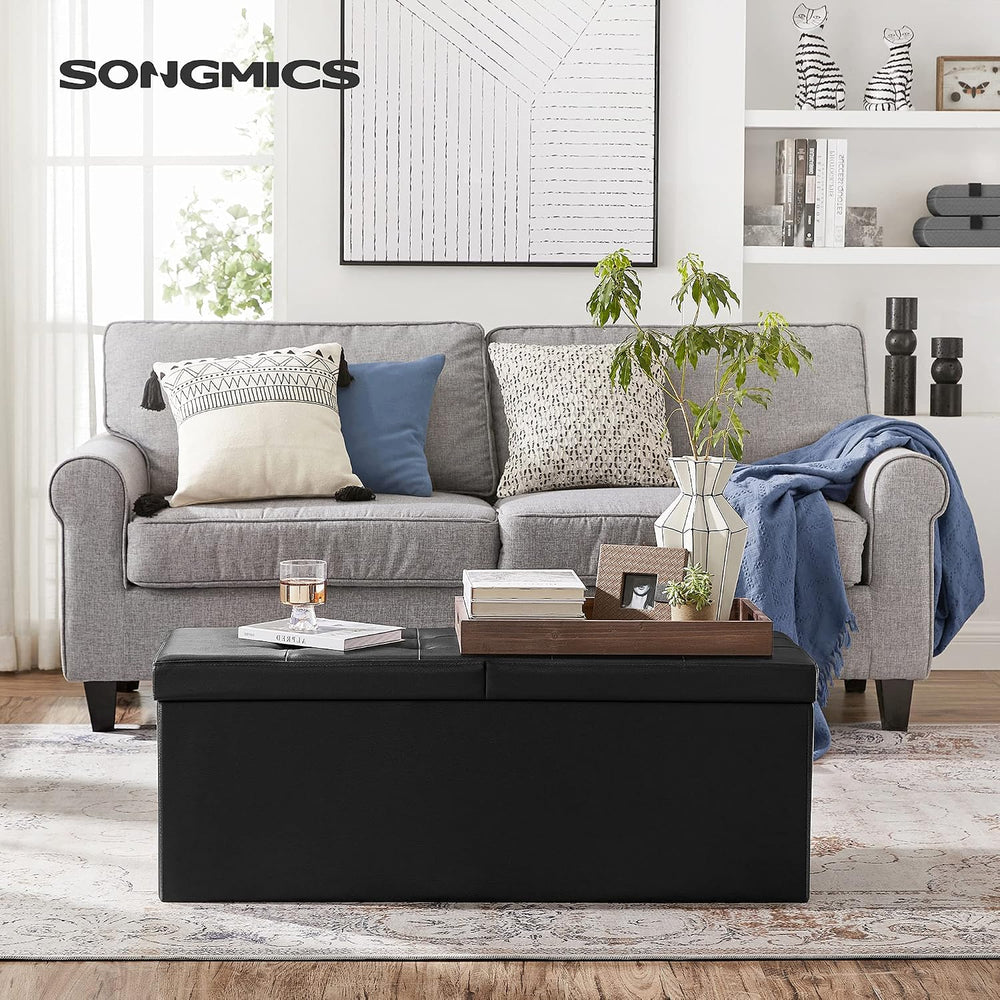 SONGMICS 43.3 Inches Folding Storage Ottoman Bench with Flipping Lid | Storag...