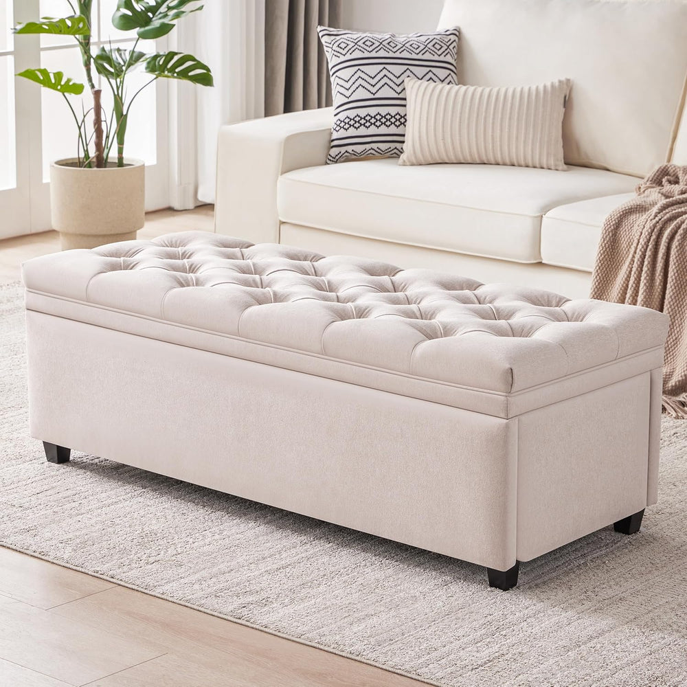 Mangodan 50 Inch Large Storage Ottoman, Tufted Ottoman with Storage | End of ...