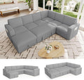 106.7" Sectional Sleeper Sofa with Pull Out Couch, Modern 7 Seat U Shaped Modular Couch, Sectionals Modular Sofa with Storage, Comfy Corduroy Couches Sectional for Living Room & Apartment, Gray