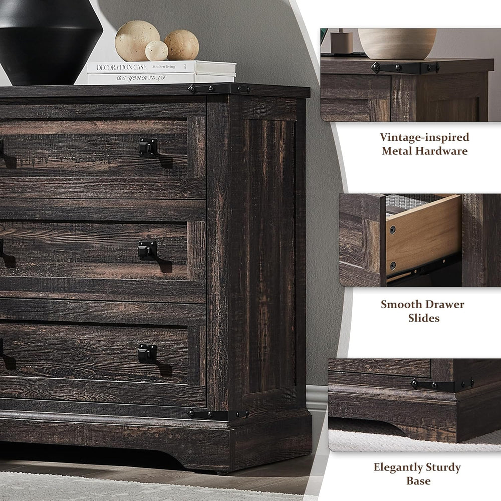 T4TREAM 32" Farmhouse Nightstand with 3 Storage Drawers, Large End Table...