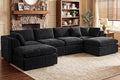141'' Oversized Cloud Sectional Boneless Couch for Living Room, Modern Big Compressed U Shape Couch with 2 Ottoman 2 Throw Pillows, Comfy Chenille Deep Seat Memory Foam Spineless 6 Seater Sofa,Black | No Assembly Needed, Premium Chenille, Flexible Modu...
