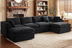 141'' Oversized Cloud Sectional Boneless Couch for Living Room, Modern Big Compressed U Shape Couch with 2 Ottoman 2 Throw Pillows, Comfy Chenille Deep Seat Memory Foam Spineless 6 Seater Sofa,Black | No Assembly Needed, Premium Chenille, Flexible Modu...