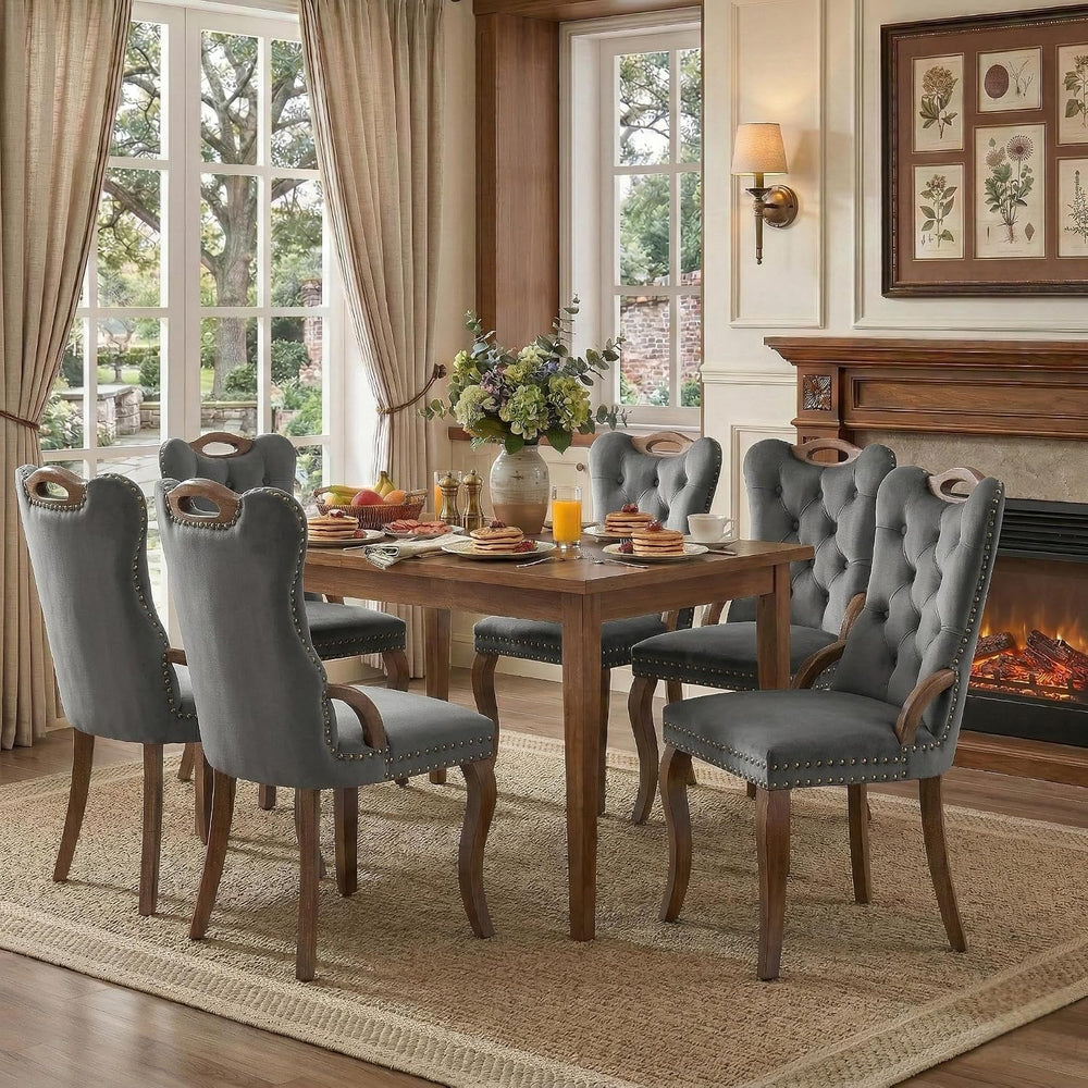 Dining Chairs Set of 6, Velvet Upholstered Kitchen Chairs with Vintage Copper...