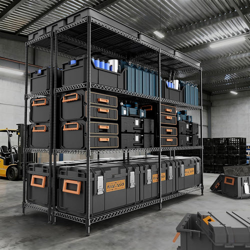4 Tiers Storage Shelves Load 1200LBS, Metal Shelving Wire Metal Shelving Unit Shelves for Storage Adjustable Garage Shelving for Pantry Kitchen Garage Black 15.8" D x 33.5" W x 59.5" H