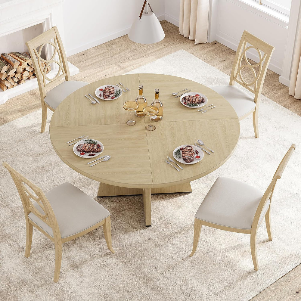 IDEALHOUSE 47" Farmhouse Round Dining Table for 4 to 6 (No Chairs), Wood