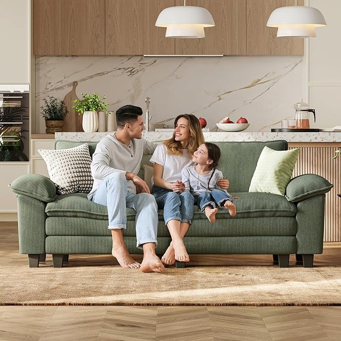 LINSY HOME 90'' Cloud Loveseat Sofa, Modular Sectional Couches Corduroy Cloud Couch Soft Modern Comfy Love Seat Sofa Set for Living Room Apartment Office, Green