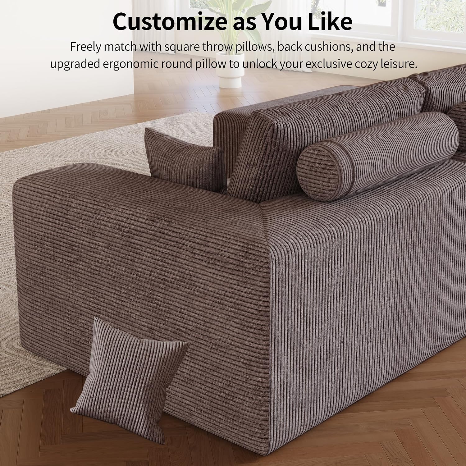 79" Modular Loveseat Sofa- 2 Seater Oversized Deep Seat Cloud Boneless Couch for Living Room, Corduroy Loveseat Couch, No Assembly Required (Brown)