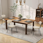 LSSPAID Dining Chairs Set of 4, Linen Fabric Upholstered Dining Room Chairs with Walnut Bentwood Back, Mid-Century Modern Kitchen Chairs with Adjustable Feet Pads, Beige